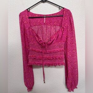 Free People Smocked Ruffle Long Sleeve Top Women’s XS Fairy Cottagecore